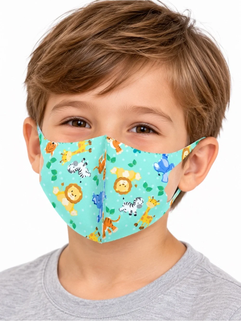 Kids Animal Print Face Mask in Light Teal